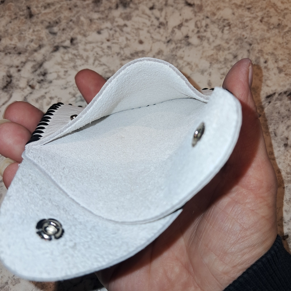 NEW Handcrafted 2 Pocket White Leather Card Holder/Coin Purse Snap Wallet - Picture 4 of 6